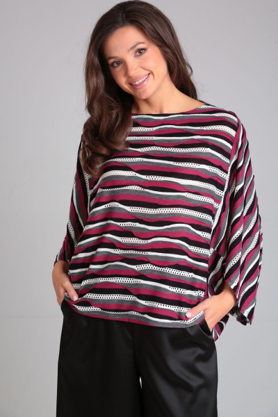 Блуза бохо из трикотажа с оригинальным кроем и яркими деталями AXXA 138 - фото 3