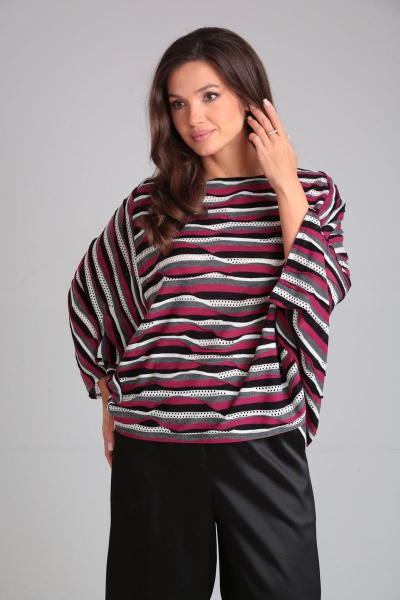 Блуза бохо из трикотажа с оригинальным кроем и яркими деталями AXXA 138 - фото 1