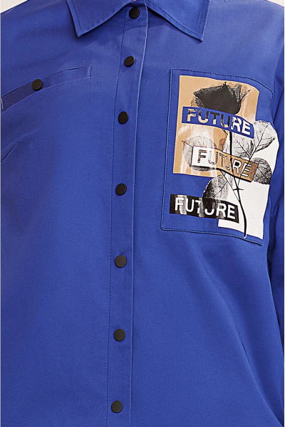 Синяя рубашка-овершорт с декором и карманами Lissana 4761 синий - фото 4