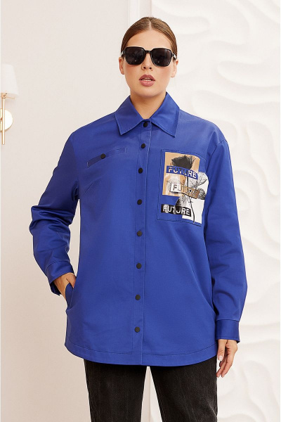 Синяя рубашка-овершорт с декором и карманами Lissana 4761 синий - фото 2