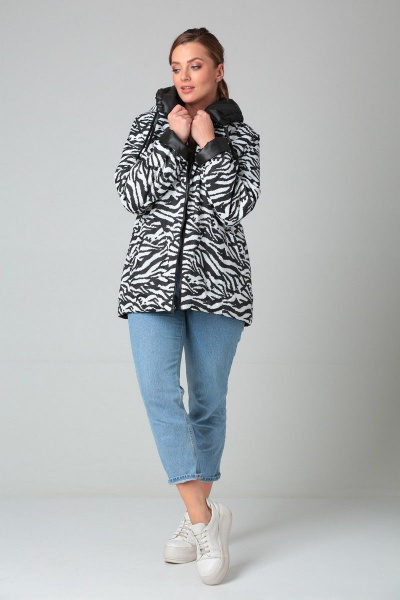 Черная куртка на тесьме-молнии с капюшоном Диомант 1924 зебра+черный - фото 4