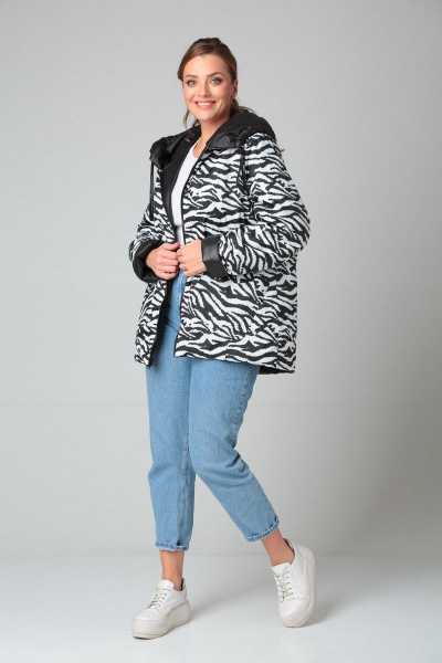 Черная куртка на тесьме-молнии с капюшоном Диомант 1924 зебра+черный - фото 5