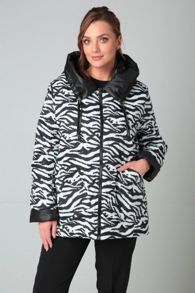 Черная куртка на тесьме-молнии с капюшоном Диомант 1924 зебра+черный - фото 1