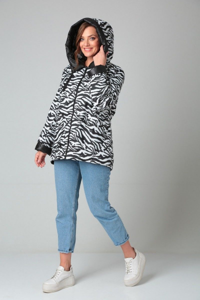 Черная куртка на тесьме-молнии с капюшоном Диомант 1924 зебра+черный - фото 12