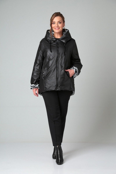 Черная куртка на тесьме-молнии с капюшоном Диомант 1924 зебра+черный - фото 10
