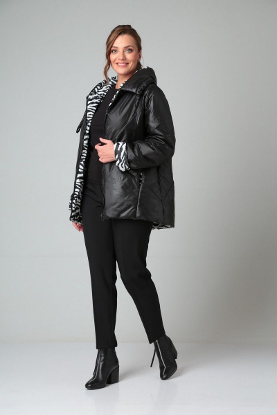 Черная куртка на тесьме-молнии с капюшоном Диомант 1924 зебра+черный - фото 9