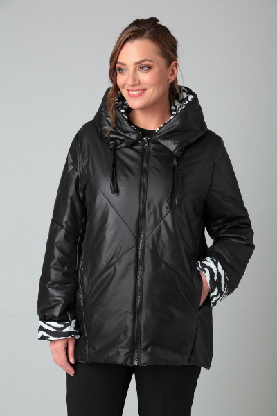 Черная куртка на тесьме-молнии с капюшоном Диомант 1924 зебра+черный - фото 2