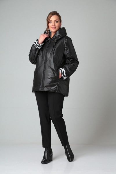 Черная куртка на тесьме-молнии с капюшоном Диомант 1924 зебра+черный - фото 8