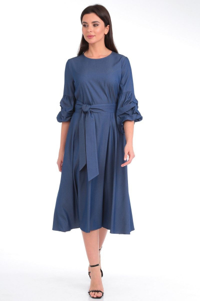 Джинсовое платье расклешенное с вырезом и нагрудными вытачками Angelina & Сompany 728 - фото 4