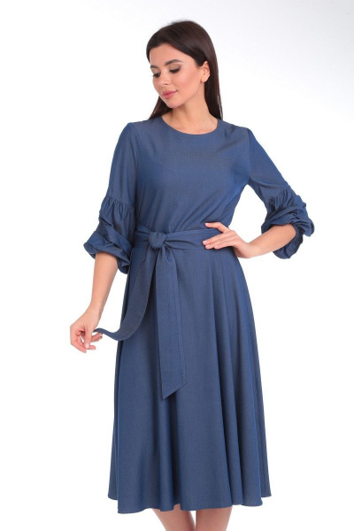 Джинсовое платье расклешенное с вырезом и нагрудными вытачками Angelina & Сompany 728 - фото 3