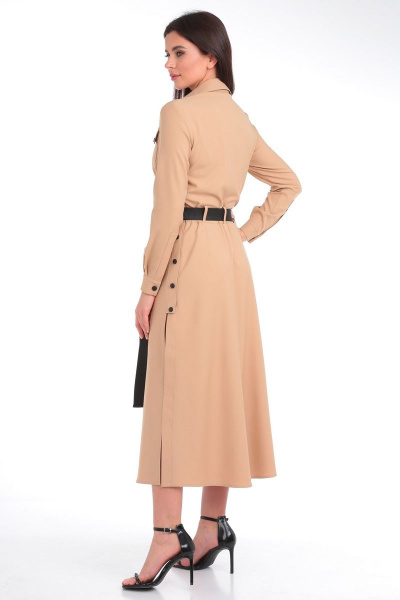 Бежевое платье из вискозы с нагрудными карманами и поясом Angelina & Сo 821 - фото 2