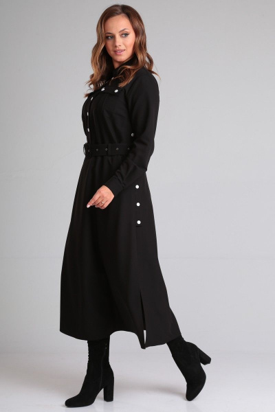 Черное платье из текстиля с накладными карманами и поясом Angelina & Сompany 890 - фото 8