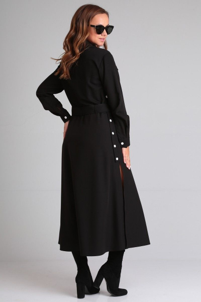 Черное платье из текстиля с накладными карманами и поясом Angelina & Сompany 890 - фото 2