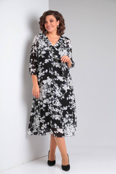 Платье из шифона с воланом и кружевной вставкой LadisLine 1470 веточки - фото 5