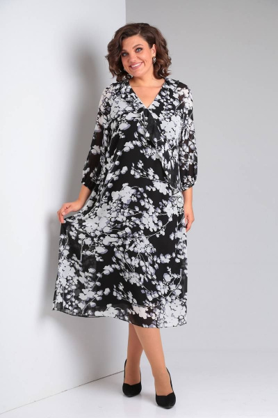 Платье из шифона с воланом и кружевной вставкой LadisLine 1470 веточки - фото 4