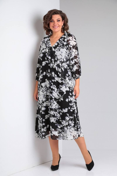 Платье из шифона с воланом и кружевной вставкой LadisLine 1470 веточки - фото 3