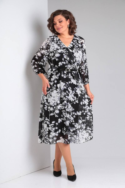 Платье из шифона с воланом и кружевной вставкой LadisLine 1470 веточки - фото 2