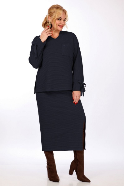 Джемпер и юбка из трикотажа с асимметричным низом Jurimex 2993 синий - фото 1