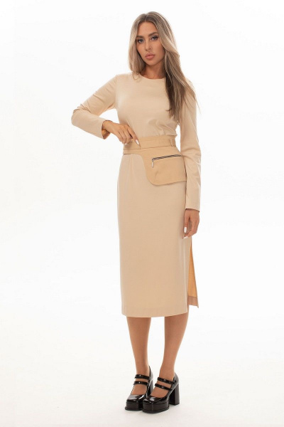 Платье без воротника с нагрудными вытачками Golden Valley 4868 бежевый - фото 1