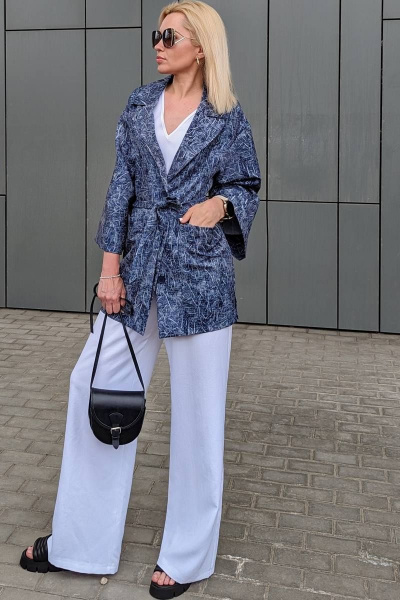 Дневной жакет с поясом из легкого текстиля Patriciа 01-5438 индиго - фото 1
