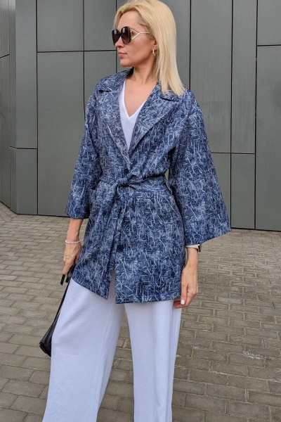 Дневной жакет с поясом из легкого текстиля Patriciа 01-5438 индиго - фото 4