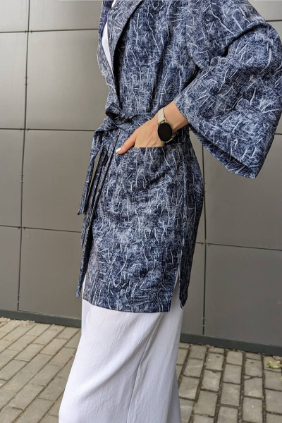 Дневной жакет с поясом из легкого текстиля Patriciа 01-5438 индиго - фото 3