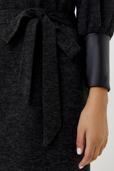 Платье с поясом и боковым разрезом из вискозы Patriciа F15238 черный - фото 4