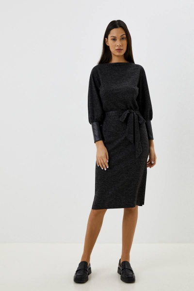 Платье с поясом и боковым разрезом из вискозы Patriciа F15238 черный - фото 1