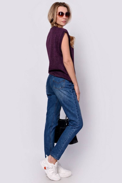 Мягкий жилет из трикотажа с V-образным вырезом Patriciа NY14949 баклажановый - фото 2