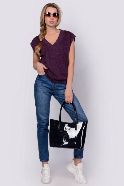 Мягкий жилет из трикотажа с V-образным вырезом Patriciа NY14949 баклажановый - фото 1