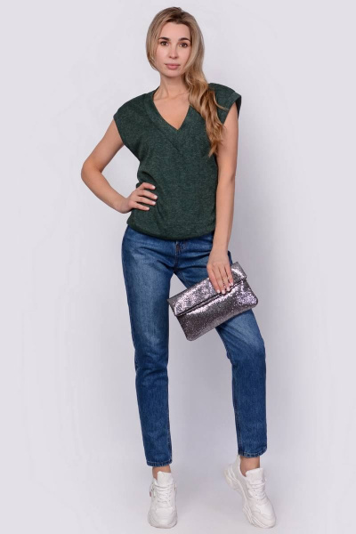 Жилет из трикотажа с V-образным вырезом для демисезона Patriciа NY14949 темно-зеленый - фото 1