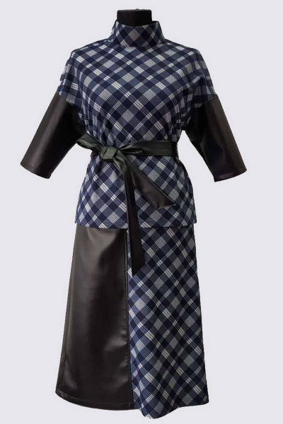 Стильный костюм из мультиколорной ткани из экокожи и ткани Patriciа NY15345 синий,белый - фото 1