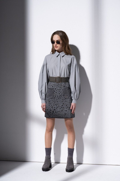 Юбка миди с эластичным поясом из трикотажа Barbara Geratti С8090BG серый/черн - фото 3