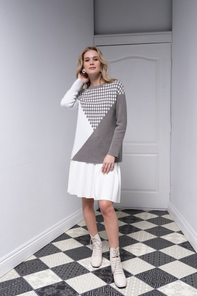 Джемпер с длинным рукавом и вырезом-кругом из трикотажа Barbara Geratti С4309BG т.беж/белый - фото 3