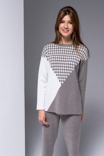 Джемпер с длинным рукавом и вырезом-кругом из трикотажа Barbara Geratti С4309BG т.беж/белый - фото 1