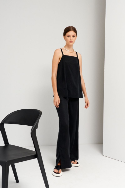 Блуза черная из текстиля без рукавов и застежки BURVIN 8987-51 - фото 1