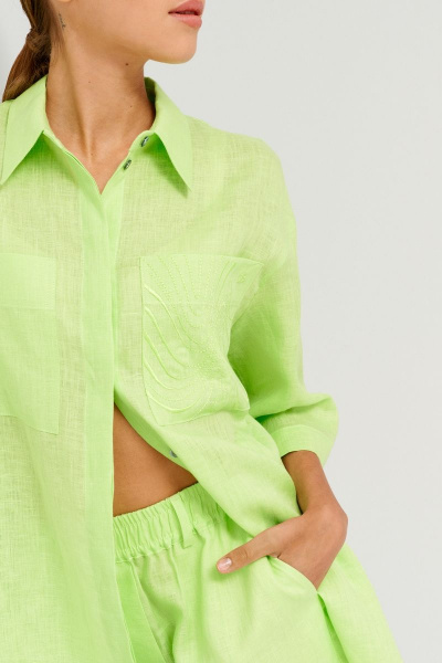 Зеленая рубашка из хлопка и текстиля для повседневной носки BURVIN 9080-51 - фото 2