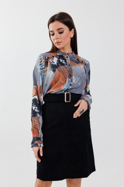 Деловая трапеция юбка до колена с карманами Anelli 943 черный - фото 2