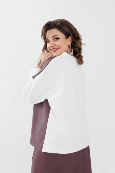 Эко-кожа и трикотажный костюм с юбкой и свитшотом Anelli 1262 слива - фото 7