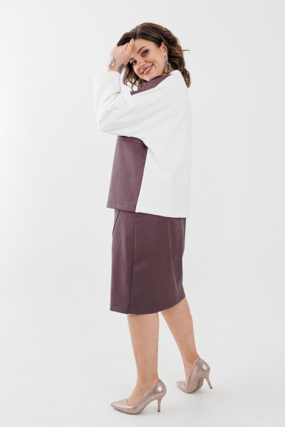 Эко-кожа и трикотажный костюм с юбкой и свитшотом Anelli 1262 слива - фото 6