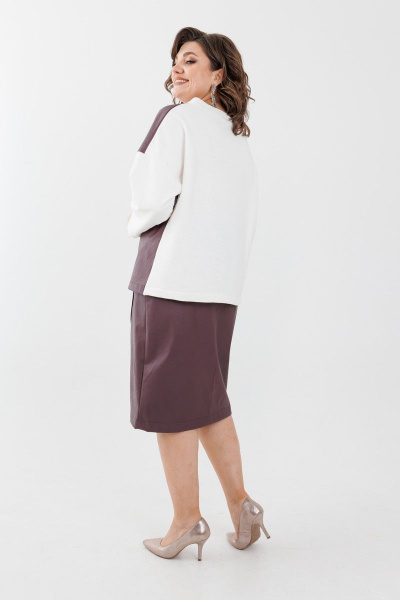 Эко-кожа и трикотажный костюм с юбкой и свитшотом Anelli 1262 слива - фото 4