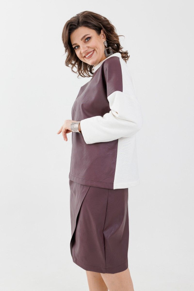 Эко-кожа и трикотажный костюм с юбкой и свитшотом Anelli 1262 слива - фото 3