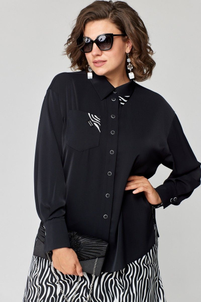 Блуза EVA GRANT 7182-1 черный+зебра - фото 3