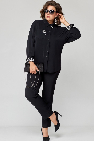 Блуза EVA GRANT 7182-1 черный+зебра - фото 7