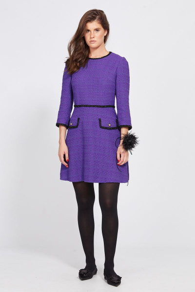 Платье из твида с отрезной линией и декоративными клапанами EOLA 2494 фиолет - фото 1