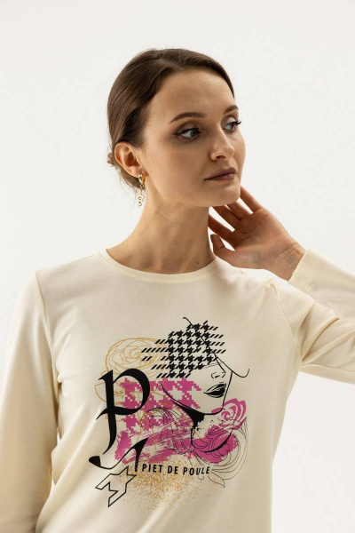 Стильный бежевый джемпер с длиной на бедрах и яркой печатью Femme & Devur 30776 2.2F(170) - фото 3