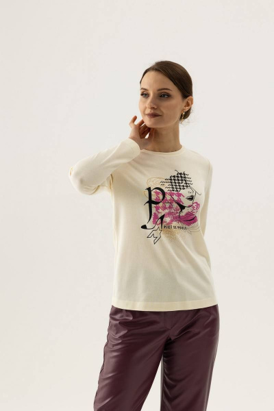 Стильный бежевый джемпер с длиной на бедрах и яркой печатью Femme & Devur 30776 2.2F(170) - фото 1