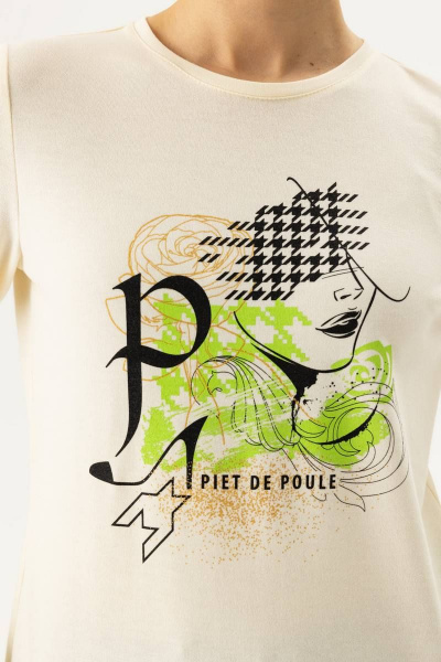 Приталенный бежевый трикотажный джемпер с оригинальной печатью Femme & Devur 30776 1.2F(170) - фото 3