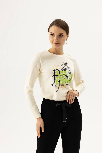 Приталенный бежевый трикотажный джемпер с оригинальной печатью Femme & Devur 30776 1.2F(170) - фото 1