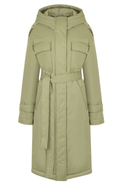 Пальто демисезонное текстиль зеленый стиль на каждый день Elema 5-12467-1-164 полынь - фото 1